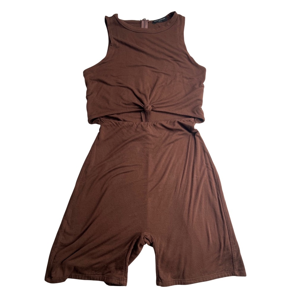 Naked Wardrobe Brown Cutout Tie Front Romper Sleeveless Sz L minimalist festival - Picture 2 of 8